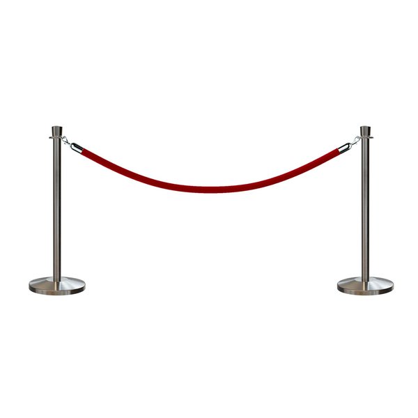 Montour Line Stanchion Post and Rope Kit Sat.Steel, 2 Crown Top 1 Red Rope C-Kit-2-SS-CN-1-ER-RD-PS